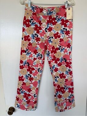 LOFT Floral Cropped Pants in Red, Pink, Tan, Blue